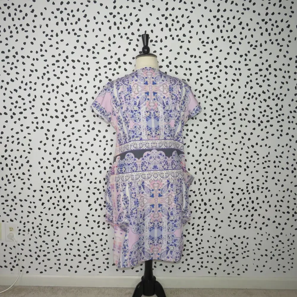 City Chic Purple Floral Draped Zipper Front V-Neck Dress - Picture 5 of 10